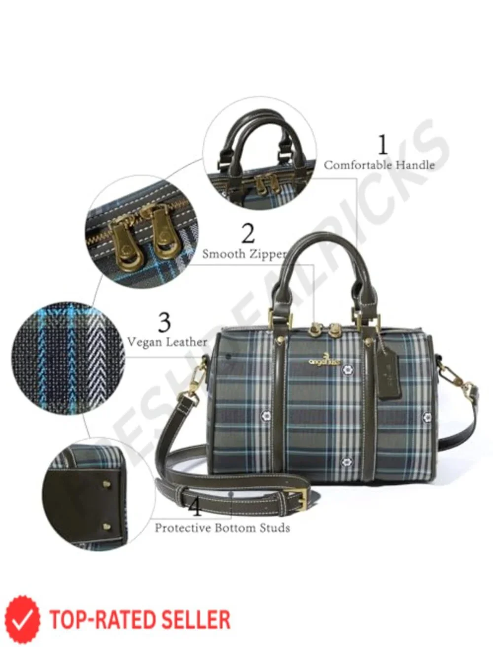 Vegan Leather Barrel Satchel Purse Top Handle Crossbody Bag